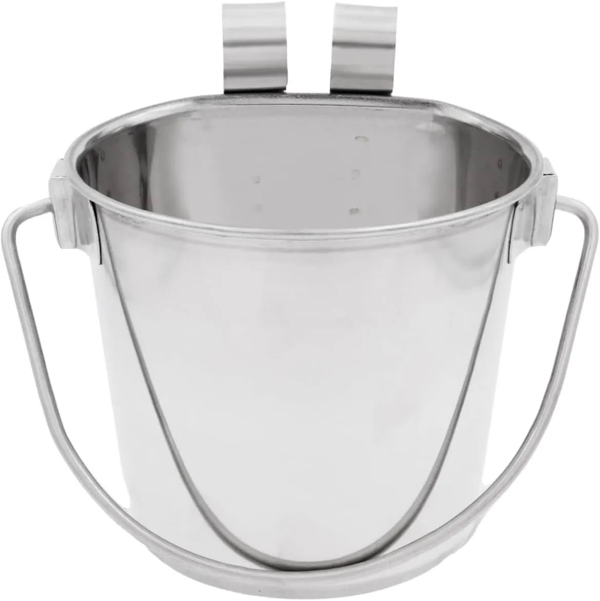 Fuzzy Puppy Flat Sided Pail with Dual Hooks, Snugly Fit On Dog, Cat and Critter Crates & Cages, Heavy Duty Stainless Steel | 2 Quart, 2-Pack (PN: FSP-2-2PK)