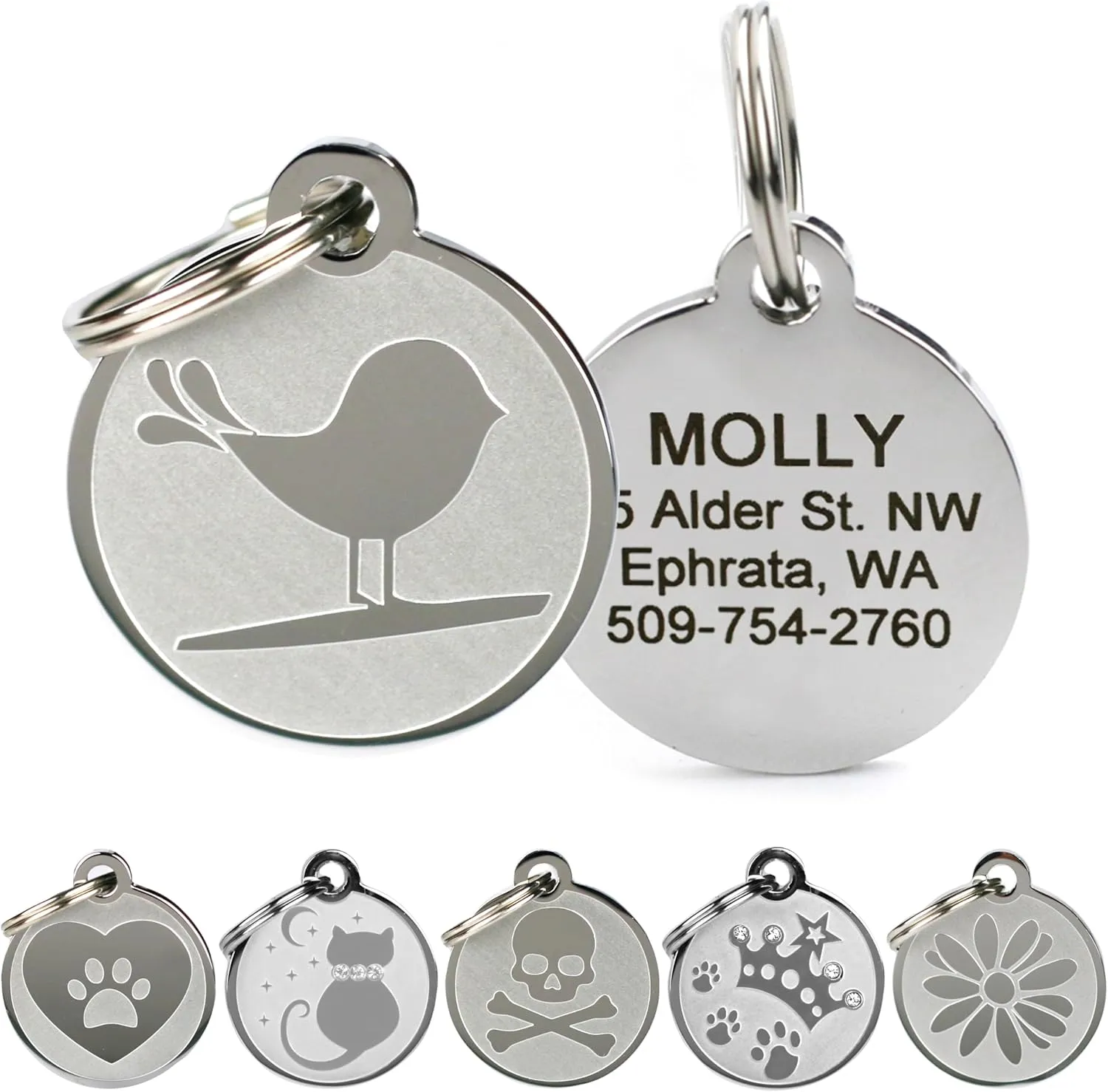 GoTags Playful, Custom Engraved Pet ID Tags, Solid Stainless Steel, Personalized Dog and Cat Pet ID with up to 4 Lines of Text, Cute, Durable and Long-Lasting