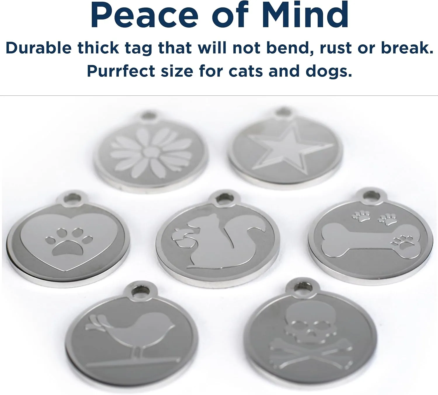 GoTags Playful, Custom Engraved Pet ID Tags, Solid Stainless Steel, Personalized Dog and Cat Pet ID with up to 4 Lines of Text, Cute, Durable and Long-Lasting