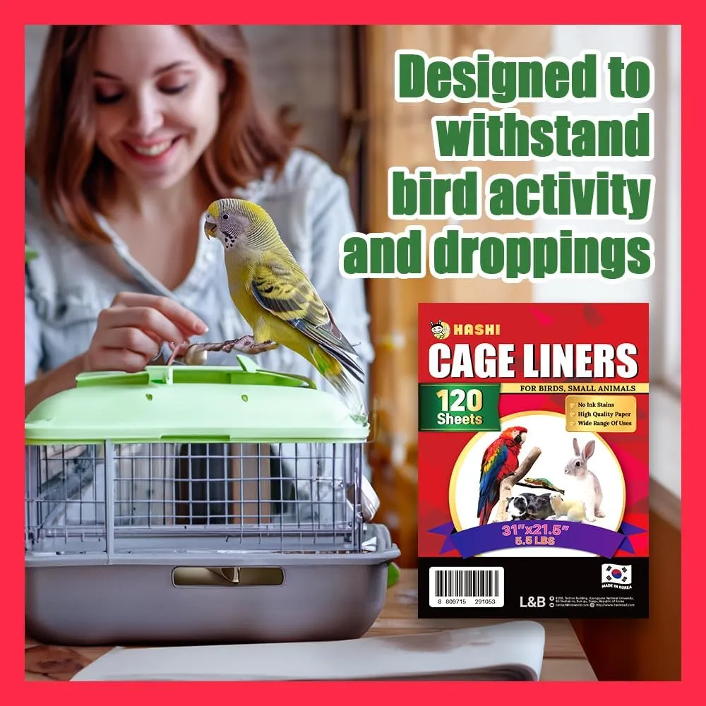 HASHI Bird Cage Liner - 120 Disposable Sheets Made from Acid-Free Newsprint. Non-Toxic for Birds, Ideal for Packing, Pet Cages, Crafts, Shipping, and Moving. Easy to Clean (31"x21.5")