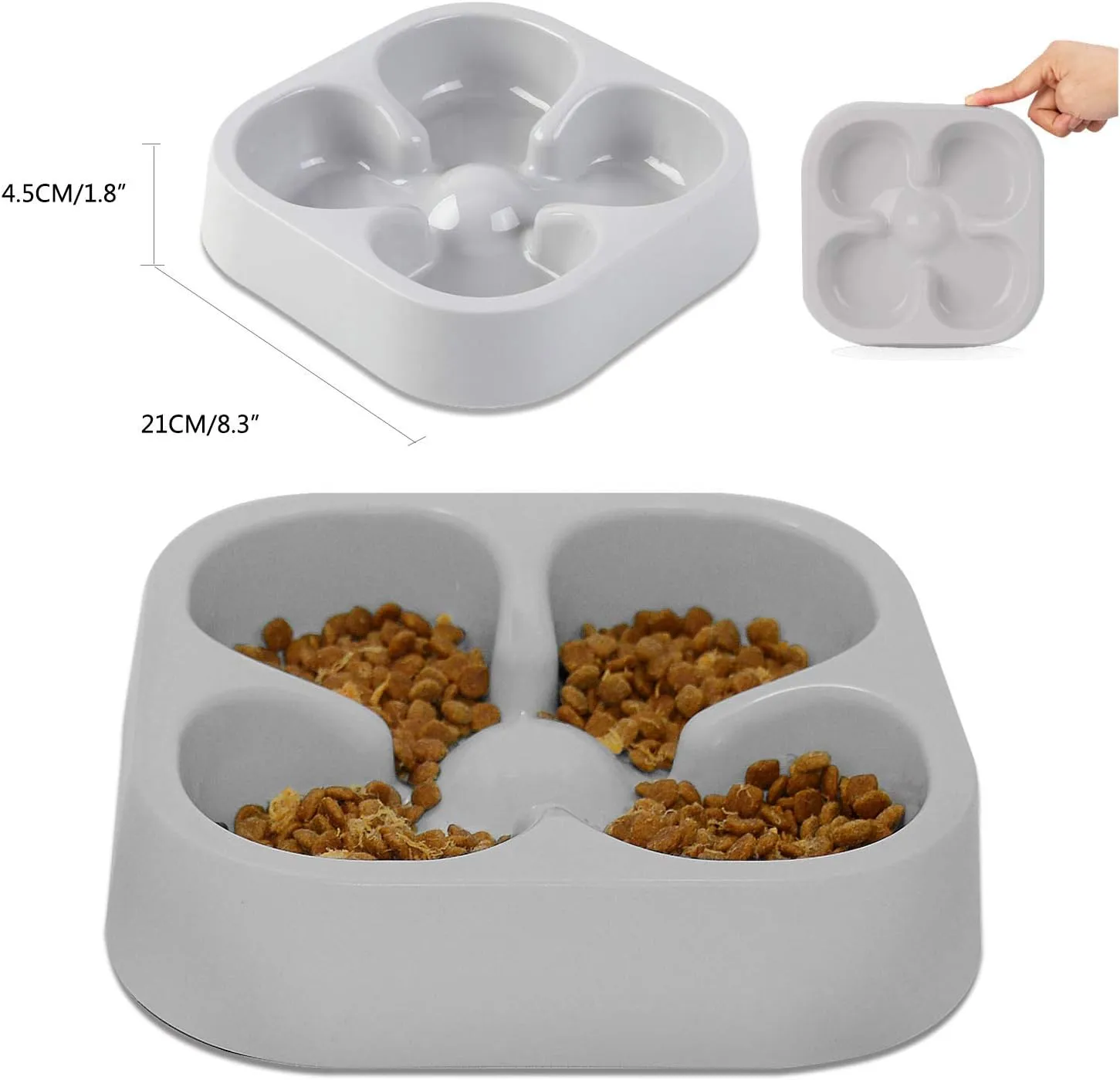 Healthy Slow Feeding Dog Bowl for French Bulldog -Slow Feeder Dog Bowl No Chocking Dog Cat Food Water Bowl with Four-Leaf Clover Pattern (Grey)