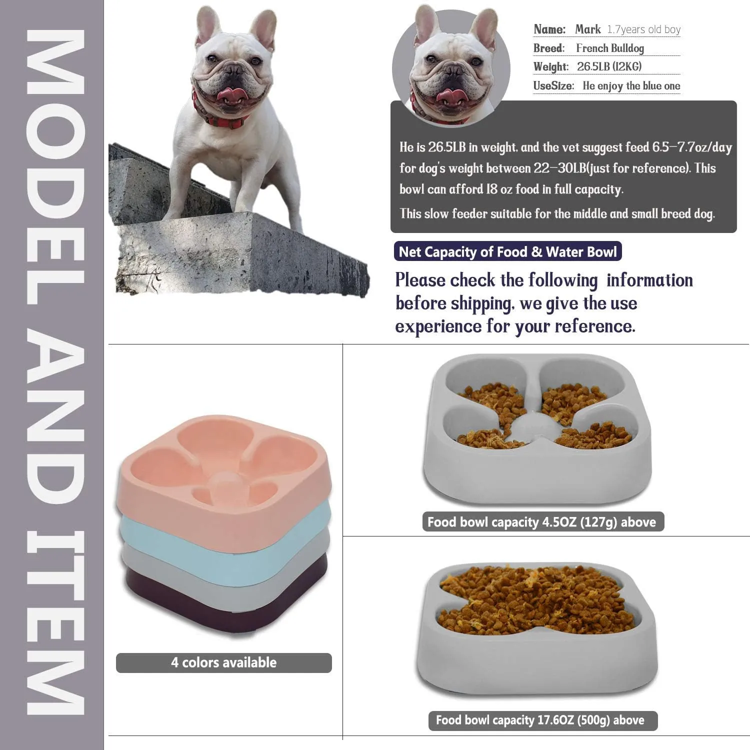 Healthy Slow Feeding Dog Bowl for French Bulldog -Slow Feeder Dog Bowl No Chocking Dog Cat Food Water Bowl with Four-Leaf Clover Pattern (Grey)