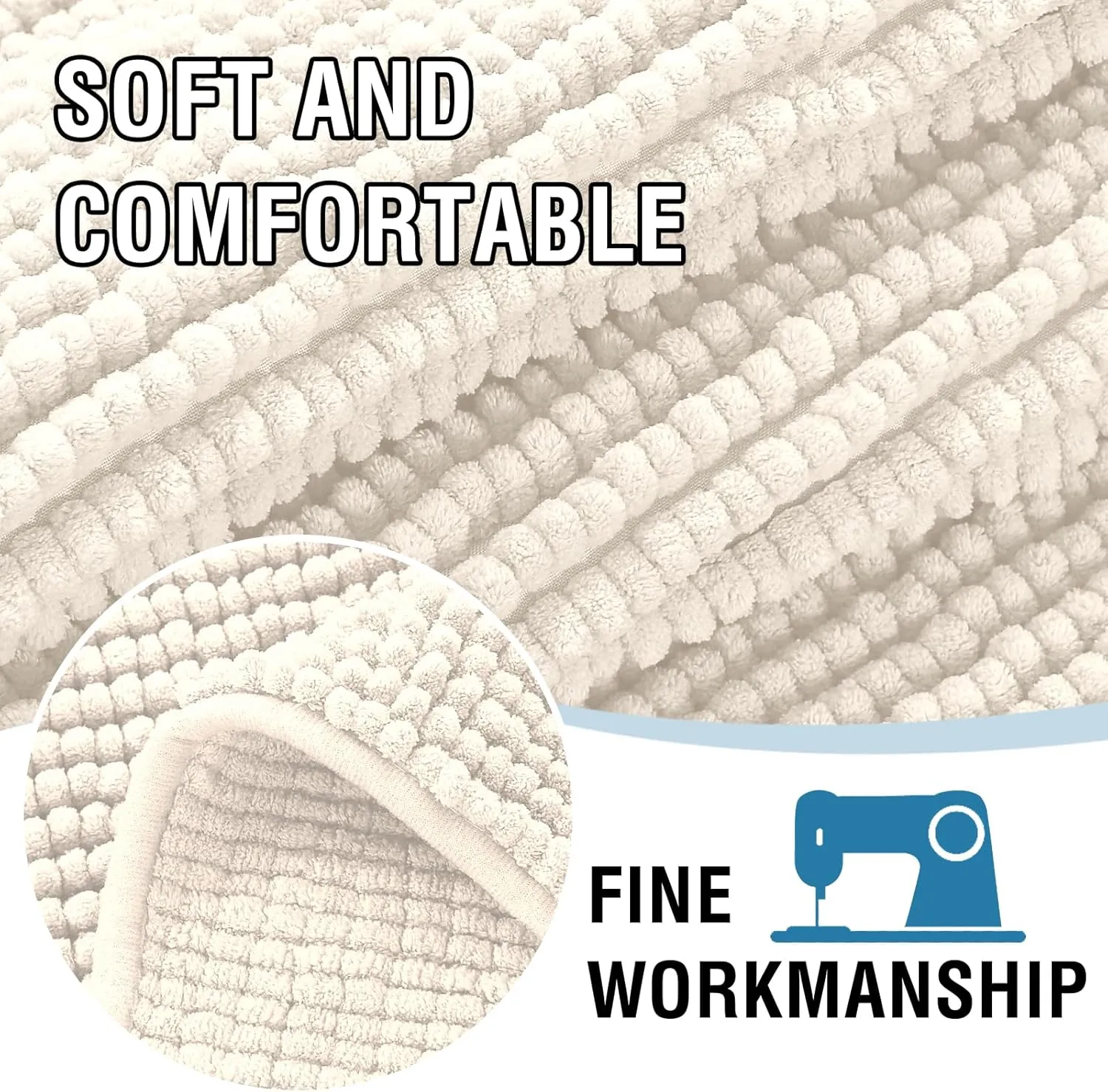 H.VERSAILTEX Plush Chenille Dog Bed Cover Thick Soft Sofa Cover for 3 Cushion Couch Anti Slip Couch Cover Furniture Protector for Dog, Pet, Cat (35" x 74", Ivory)