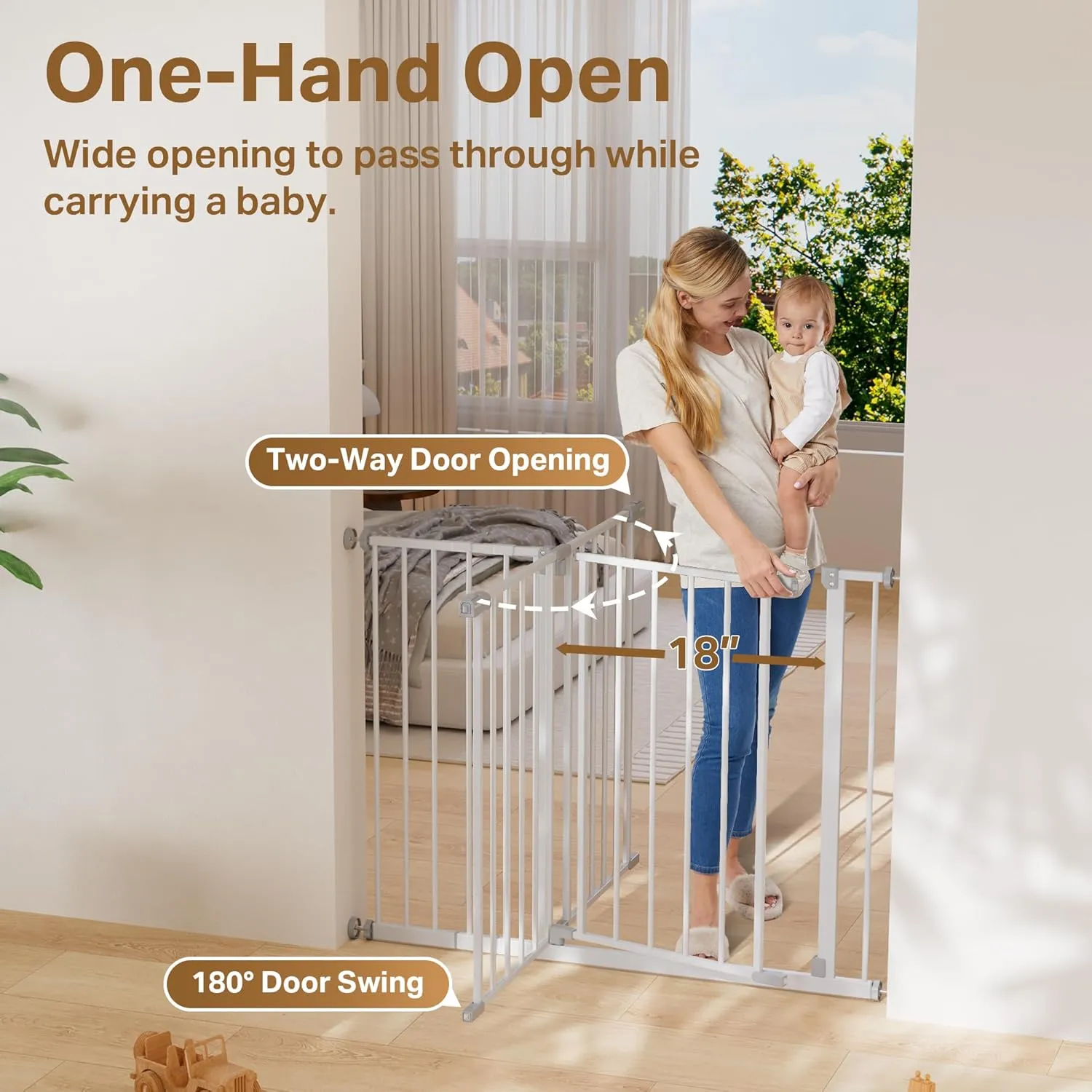 InnoTruth 28.9-42.1" Baby Gate for Stairs & Doorways, 30" Tall, Extra-Wide Dog Gate with 2-Way Swing, Easy Walk-Through & Dual Lock, Pressure Mount Child Safety Gate for Indoor Use  White