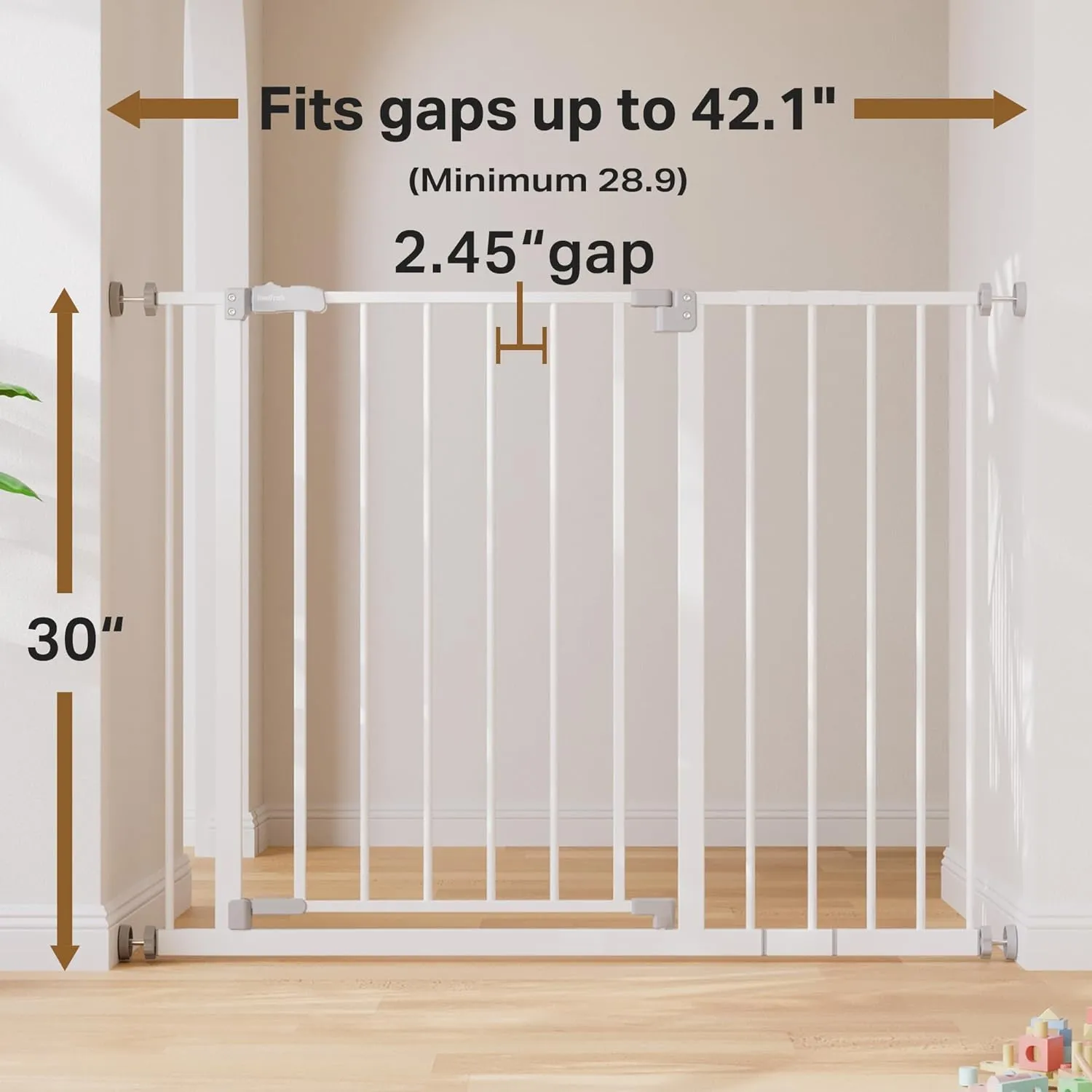 InnoTruth 28.9-42.1" Baby Gate for Stairs & Doorways, 30" Tall, Extra-Wide Dog Gate with 2-Way Swing, Easy Walk-Through & Dual Lock, Pressure Mount Child Safety Gate for Indoor Use  White