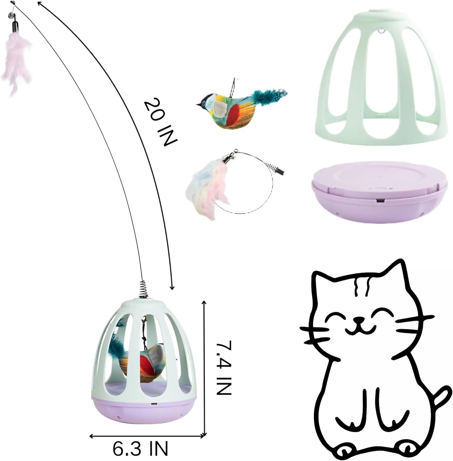 Interactive Automatic Cat Wand Toy - Kitten Feather Toys for Bored Indoor Adult Cats with Simulated Chirping Bird in CageUpgraded Pet Supplies Kittens Boredom Self Play Chase Exercise, Rechargeable