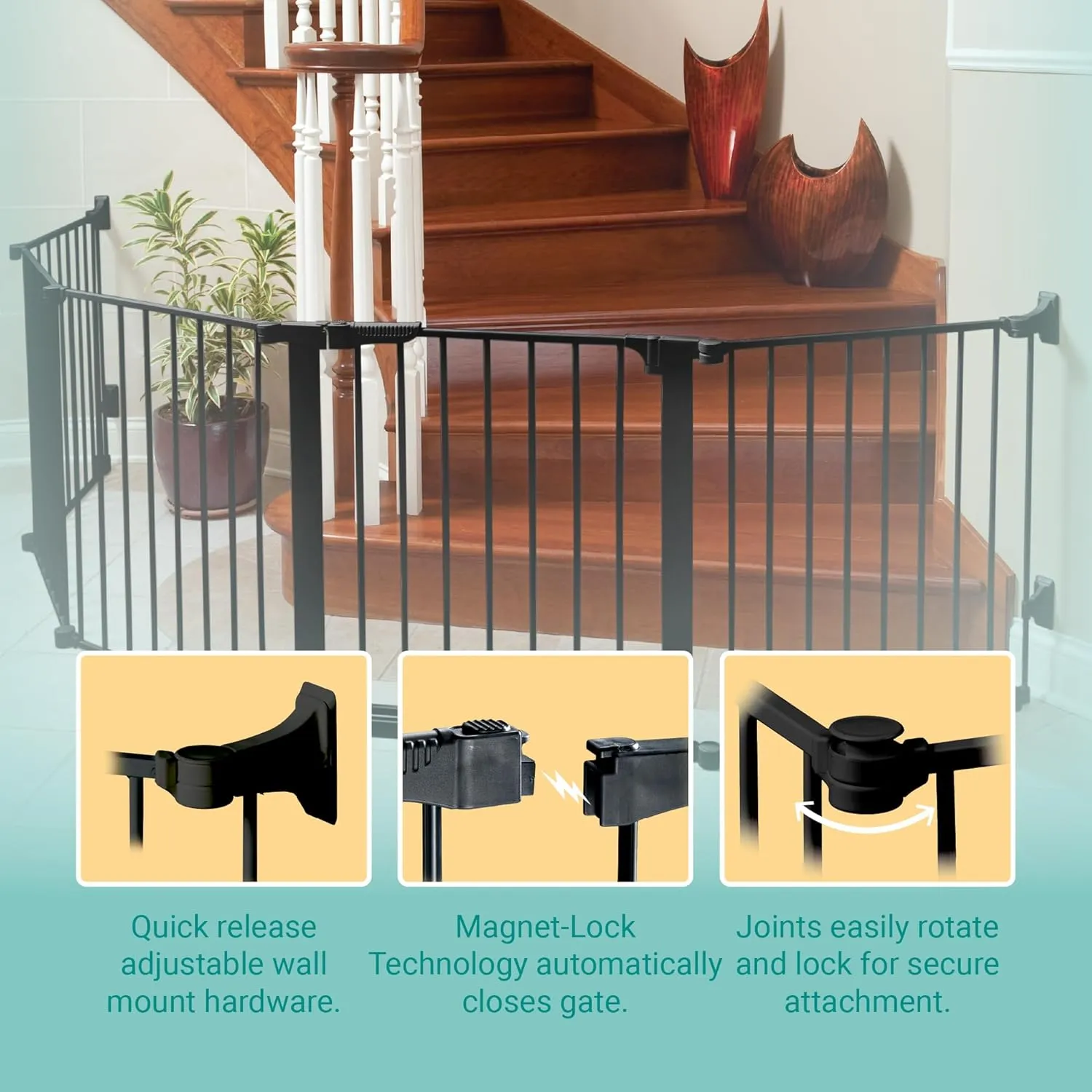 KidCo - Custom Fit Auto Closing ConfigureGate Baby Gate with with 30 Inch Door Section, Baby Fence, Safety Gate (Black)