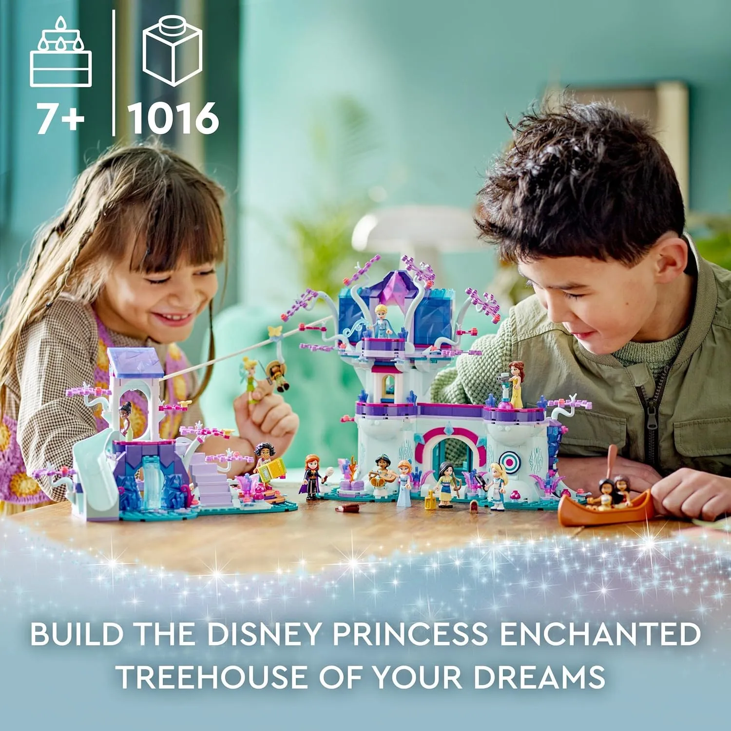 LEGO Disney The Enchanted Treehouse (Set 43215) – 13 Mini-Doll Figures Including Princess Jasmine, Elsa, Anna & Moana, 2-Level Buildable Toy, Gift for Kids 7 , Disney 100 Set