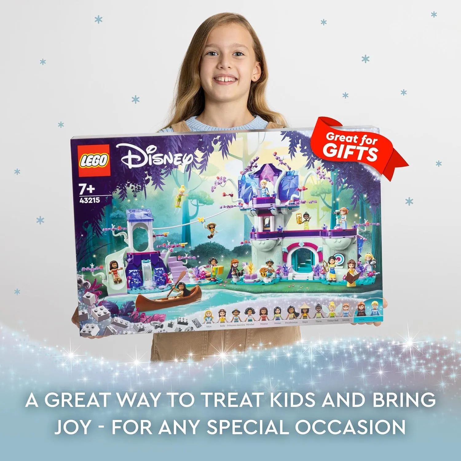 LEGO Disney The Enchanted Treehouse (Set 43215) – 13 Mini-Doll Figures Including Princess Jasmine, Elsa, Anna & Moana, 2-Level Buildable Toy, Gift for Kids 7 , Disney 100 Set
