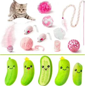 MALLMALL6 10Pcs Cat Toy & 5Pcs Pickle Catnip Toy, Interactive Toys for Cat