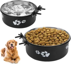 Mountable Stainless Steel Dog Bowl for Kennel, Cage Water Bowl No-Spill Hanging 2 PCS - Adjustable Pet Food and Water Feeder for Medium/Large Dogs (Black, L(6.3" 7.1"))