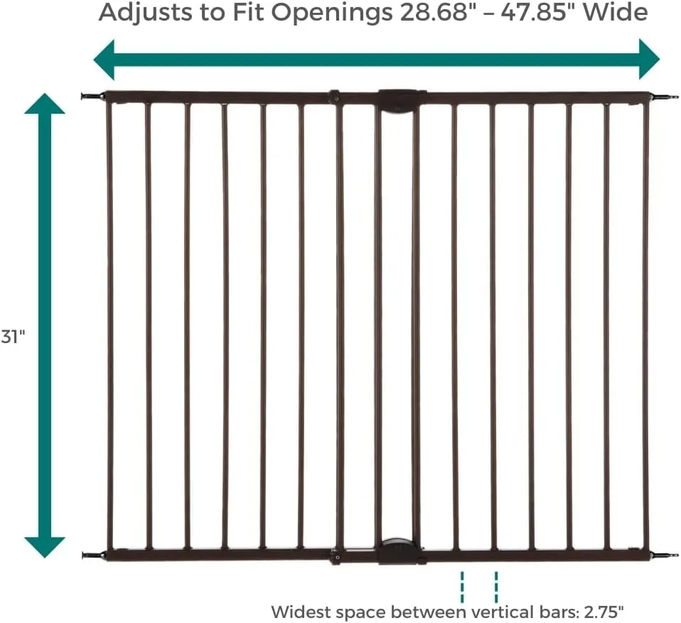 North States MyPet Windsor Walk Thru Pet Gate: 28.68" - 47.85" Wide Dog Gate. Hardware Mount, Dog Gates for the house, Cat Gate for Doorway. 31" Tall, Matte Bronze