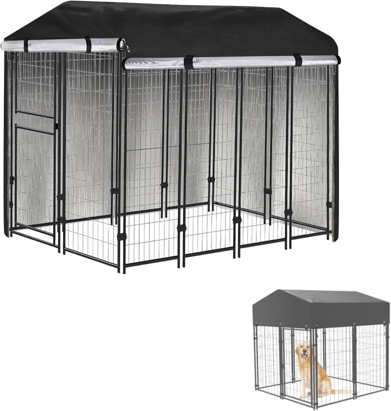 Outdoor Dog Kennel Cover for Large Dogs Pet Pen Full Coverage Waterproof Anti-UV Cover for Dog Kennel Outside-8'x4'x6'FT (C Over Only)