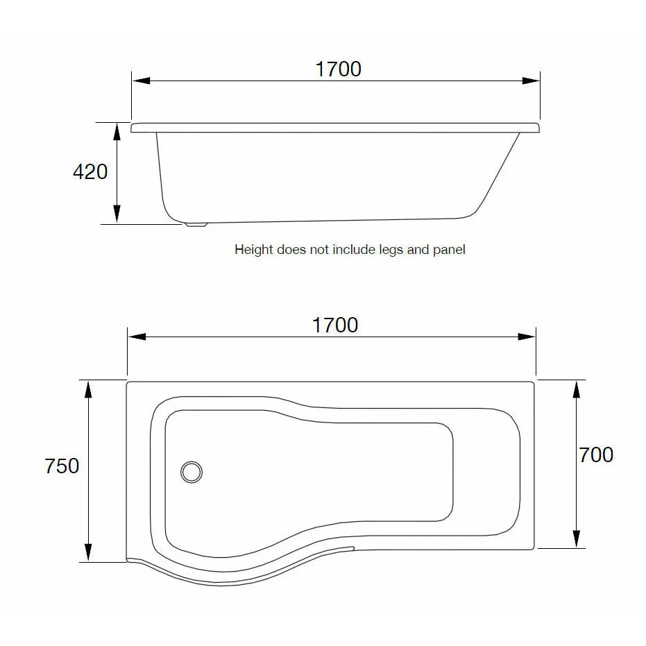 P-Shaped Shower Bath - Right Handed Frontline Luxury