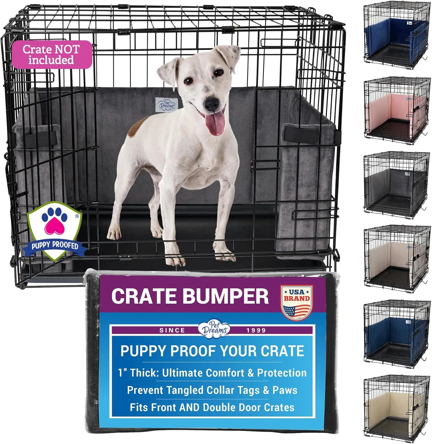 Pet Dreams Dog Crate Bumper - Comfy Liner & Dog Tail Protector for Inside Crate, Fits iCrate Cages 18, 24, 30, 36, 42, 48 Inches (Grey, X-Large, 42")