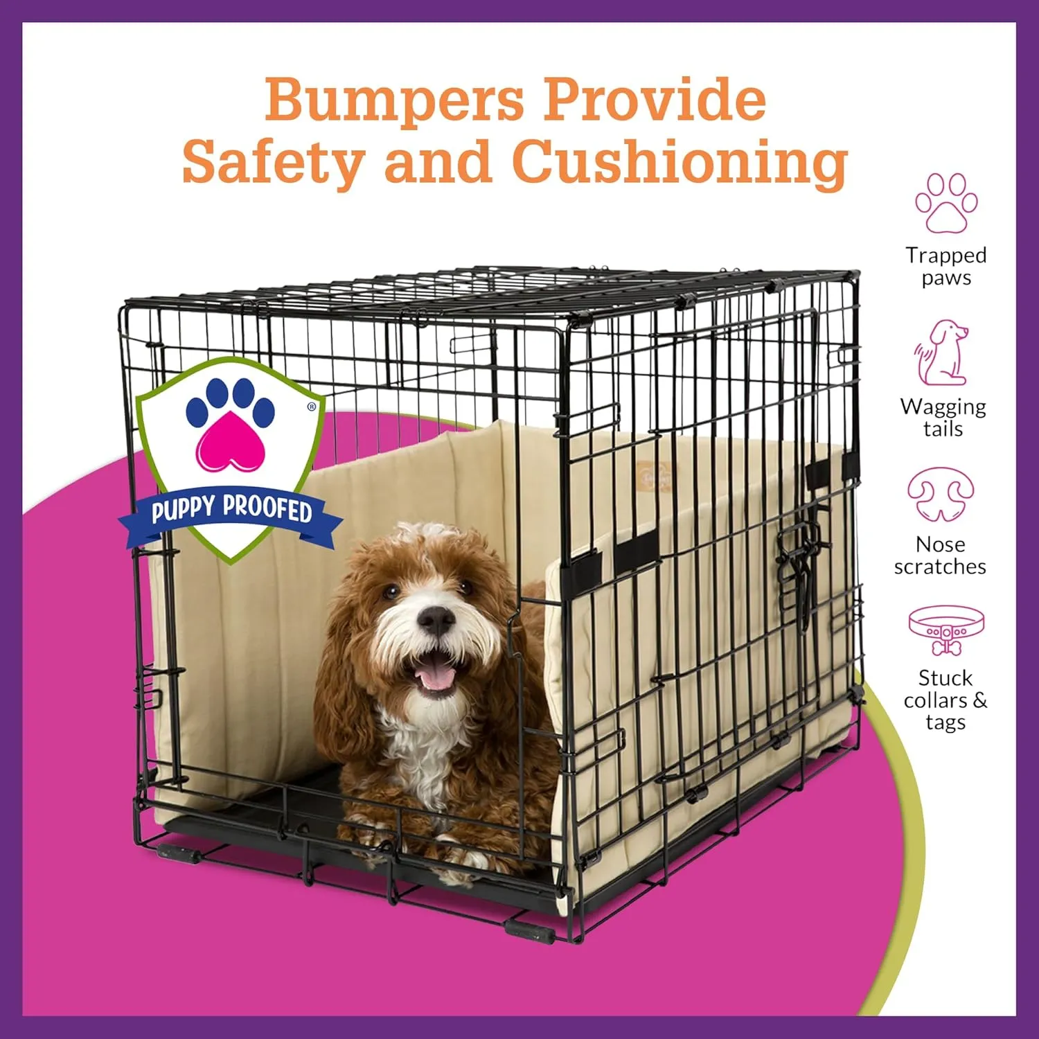 Pet Dreams Dog Crate Bumper - Comfy Liner & Dog Tail Protector for Inside Crate, Fits iCrate Cages 18, 24, 30, 36, 42, 48 Inches (Grey, X-Large, 42")