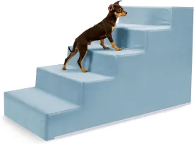 Pet Stairs for Small Dogs & Cats - 3/4/5 Steps, Non-Slip Extra Wide Design, Gentle Angle for Joint Protection, High Density Foam, Washable Cover, Fits Beds & Couches, 5 Steps-Blue Bird