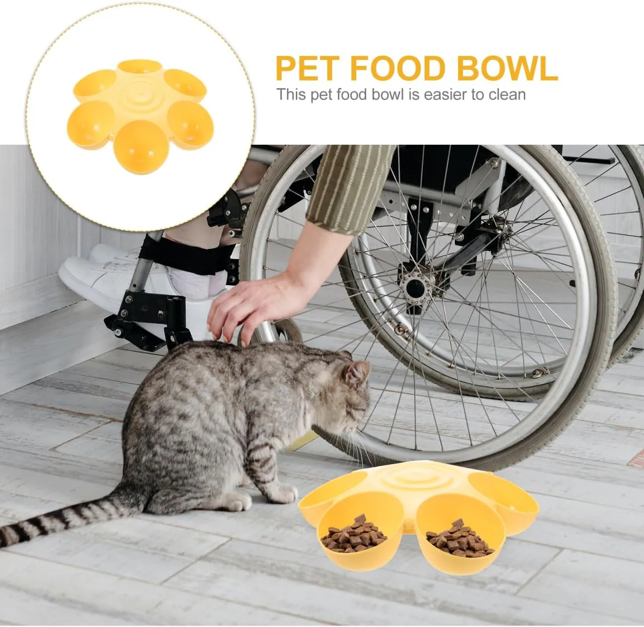 POPETPOP Cat Food Bowl with 6 Bowls - Pet Feeder for Kitten Puppy, Multi Cat Feeder, Multiple Cat Feeder for Indoor Cats, Feeding Station for Food and Water (Yellow)