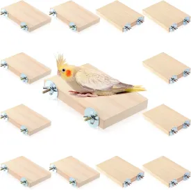 Reginary 12 Pcs Wood Bird Platform Rectangle Wood Perch Stand Board Habitat Cage Corner Shelf with Washers Bird Paw Grinding Clean Accessories for Pet Budgie Parrot Cockatiels