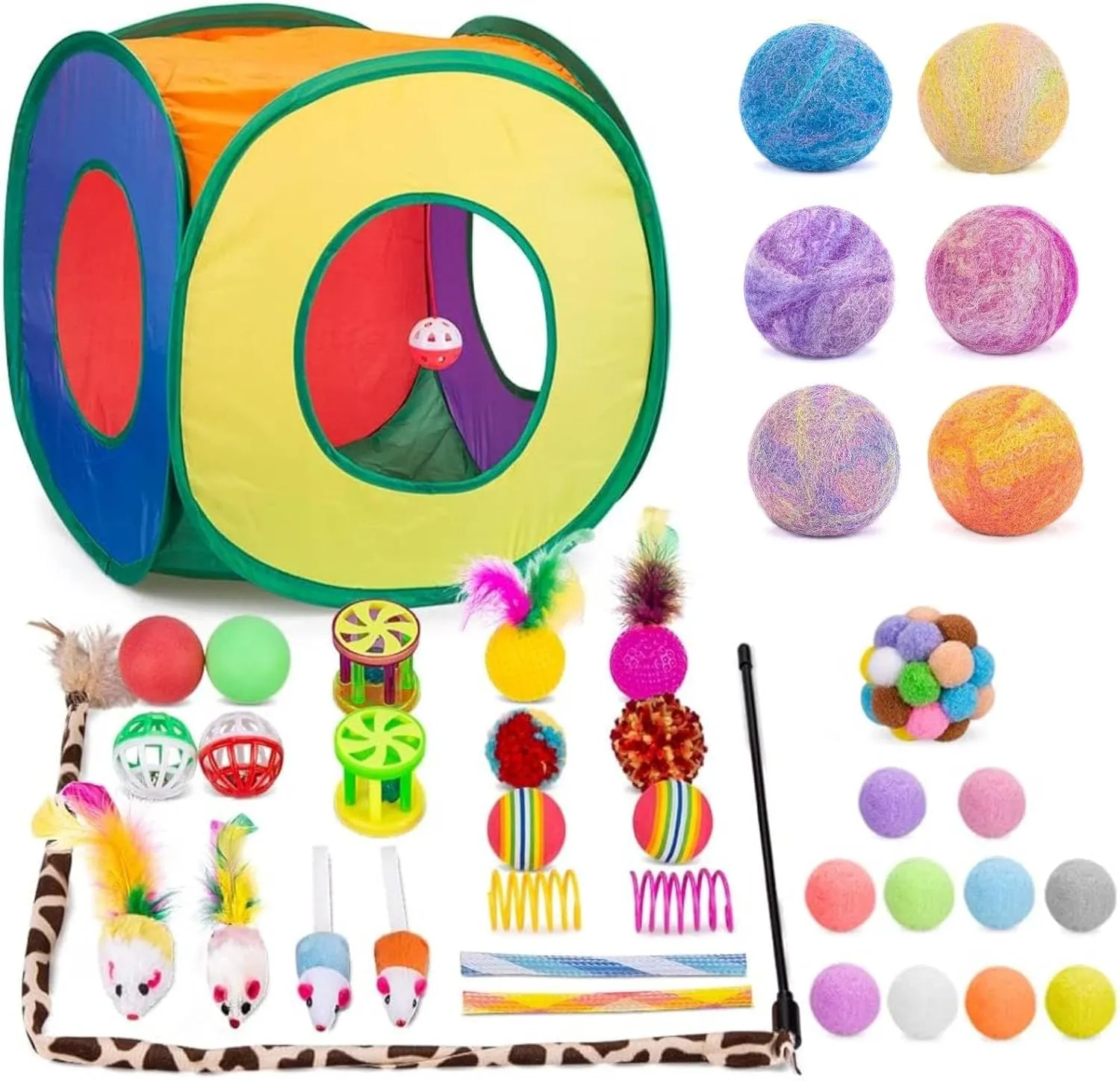 Retro Shaw 39 Pack Cat Toys Set, Catnip Ball with Bell Inside,Wool Balls Toy with SilverVine Catnip Fill, Interactive Cat Toys for Indoor Cats Kitten Kitty