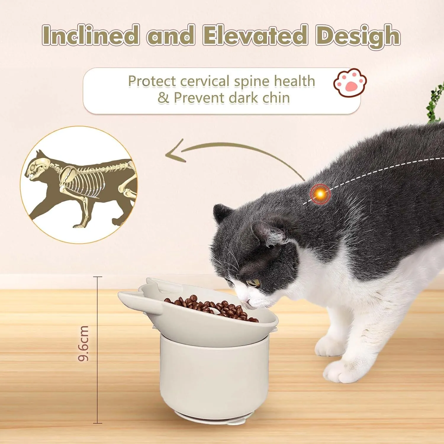 Slow Feeder Cat Bowl, Silicone Cat Slow Feeders with Suction Cups, Small Dogs & Cats, Elevated Multi-Angle Tilt Design Pet Feeder for Dry Wet Food (Beige)