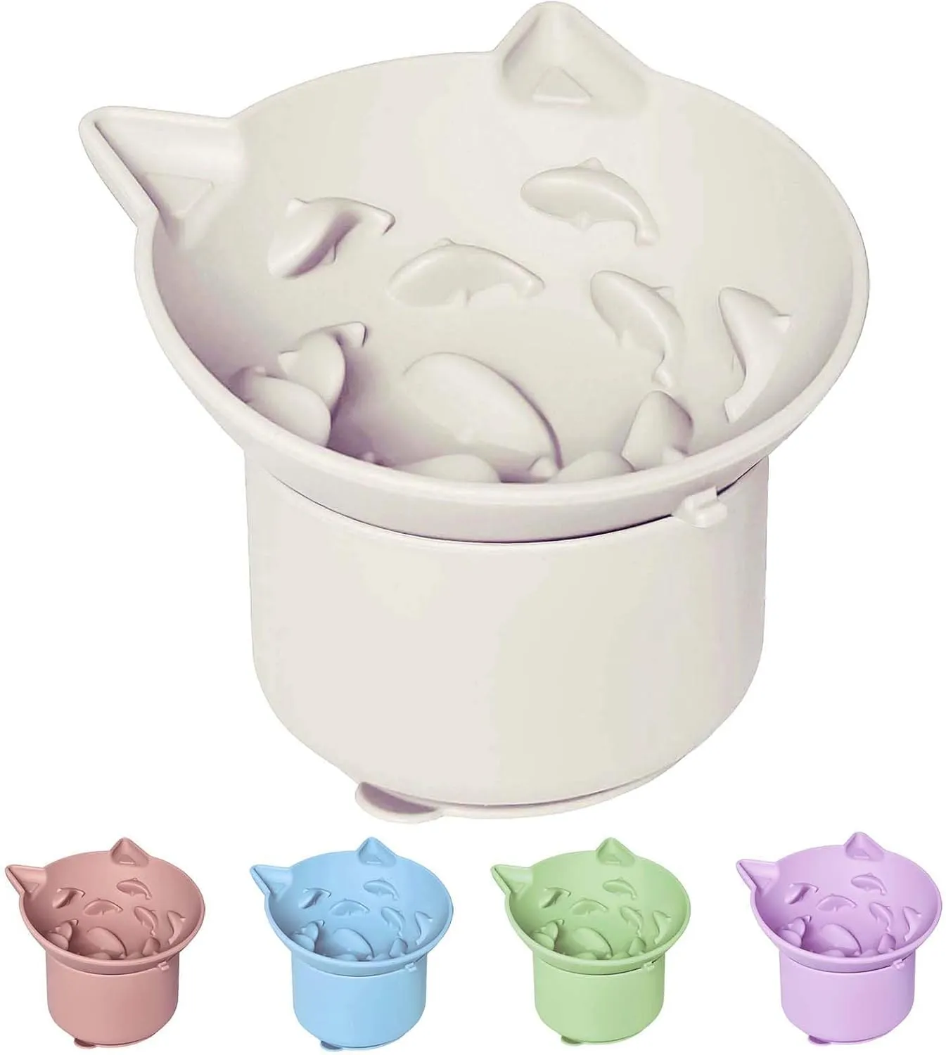 Slow Feeder Cat Bowl, Silicone Cat Slow Feeders with Suction Cups, Small Dogs & Cats, Elevated Multi-Angle Tilt Design Pet Feeder for Dry Wet Food (Beige)