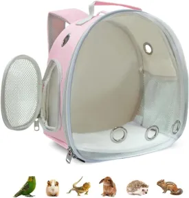 Small Animal Carrier Backpack for Guinea Pig Bird Bunny Cat Kitten Lizard Rabbit Squirrel Beared Dragon Portable Travel Carrier Backpack Space Capsule Bubble Window Carrier (Pink)