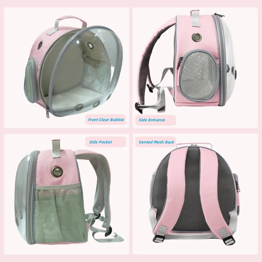 Small Animal Carrier Backpack for Guinea Pig Bird Bunny Cat Kitten Lizard Rabbit Squirrel Beared Dragon Portable Travel Carrier Backpack Space Capsule Bubble Window Carrier (Pink)
