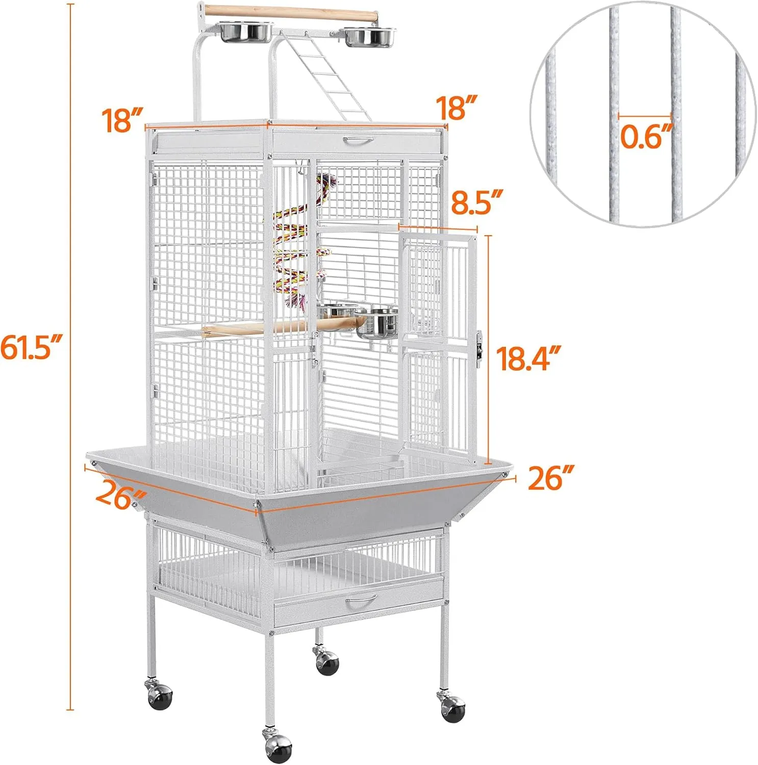 Topeakmart 61-inch Wrought Iron Selection Play Top Large Parrot Bird Cage, White