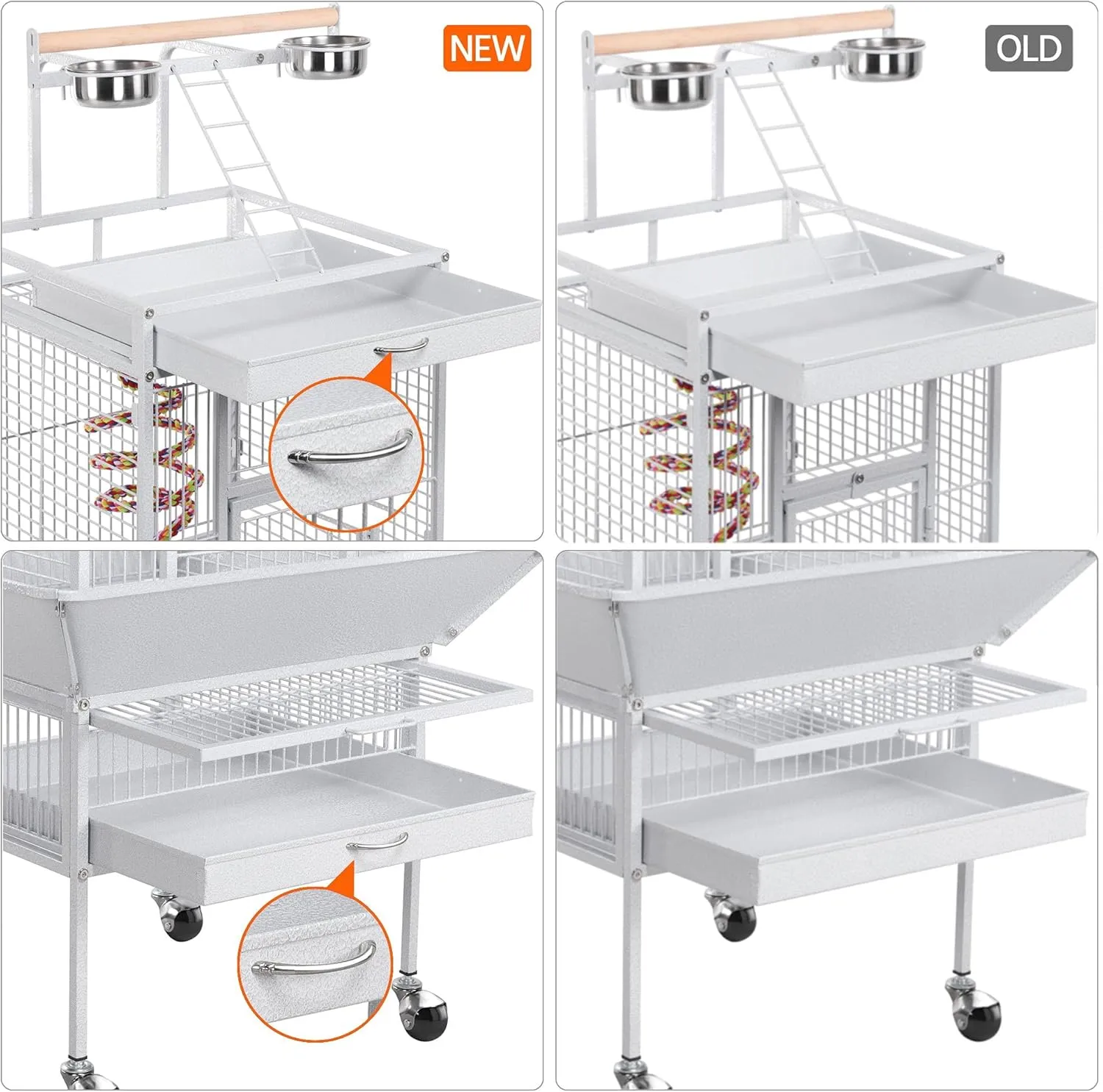 Topeakmart 61-inch Wrought Iron Selection Play Top Large Parrot Bird Cage, White