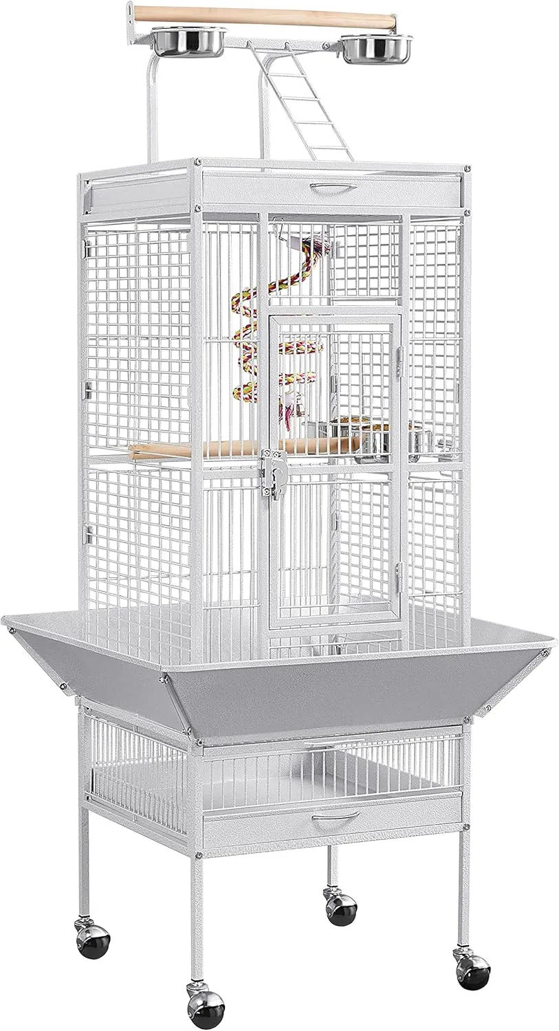 Topeakmart 61-inch Wrought Iron Selection Play Top Large Parrot Bird Cage, White