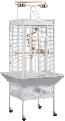 Topeakmart 61-inch Wrought Iron Selection Play Top Large Parrot Bird Cage, White