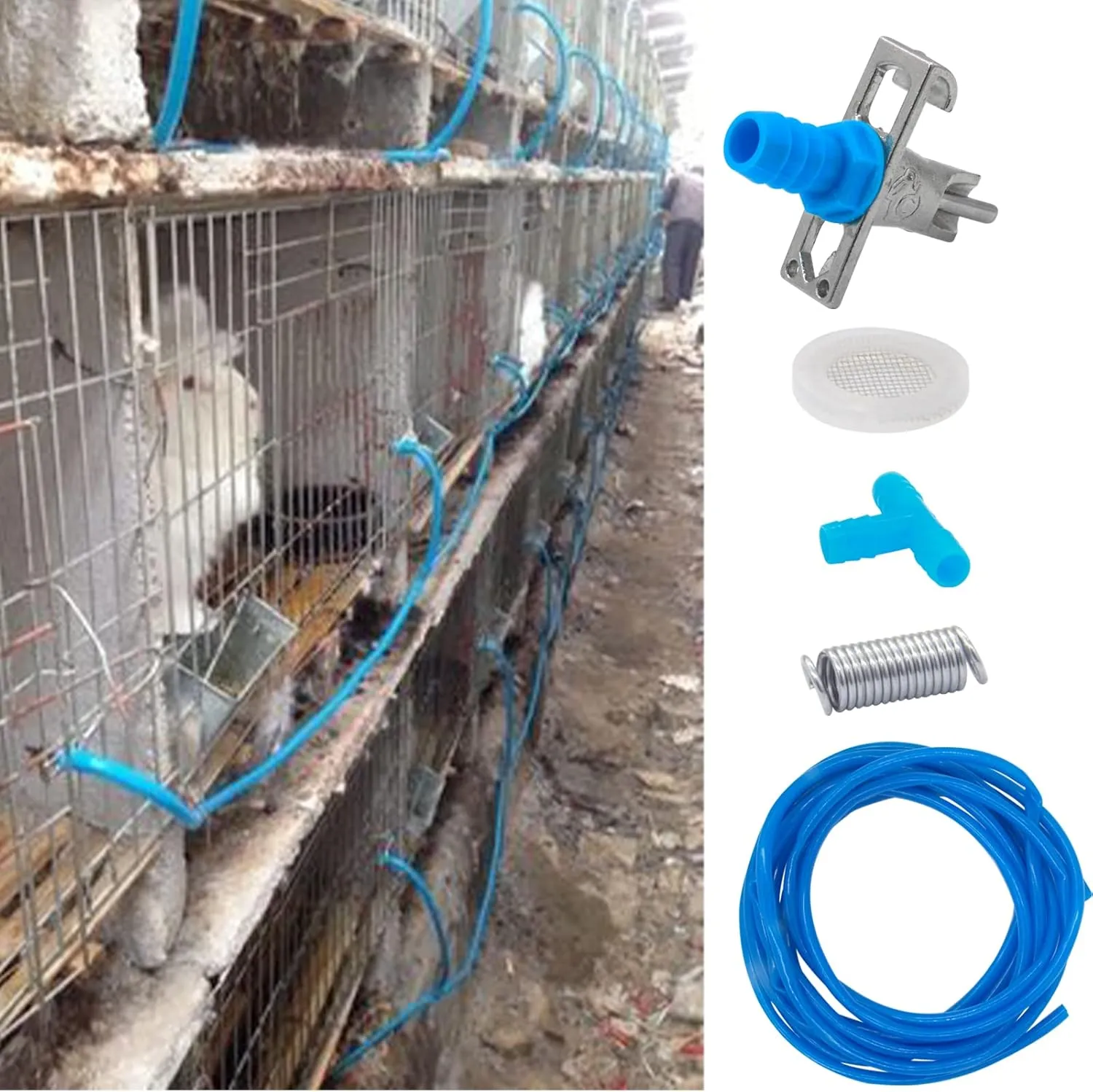 Upgrade Automatic Rabbit Watering Kit Include 12 Nipple Drinker Feeders, 32 Feet Odorless ID 5/16" Hose, Barb Fittings to G1/2" Thread Connector, Rabbit Nipples, Watering System Bucket Connector