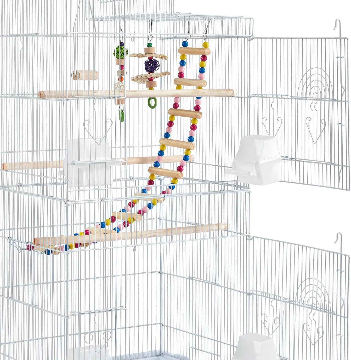 Yaheetech 62.4-inch Roof Top Flight Bird Cage for Parakeets Cockatiels Conures Finches Lovebirds Canaries Budgies Small Parrots, Large Birdcage with Detachable Rolling Stand, White
