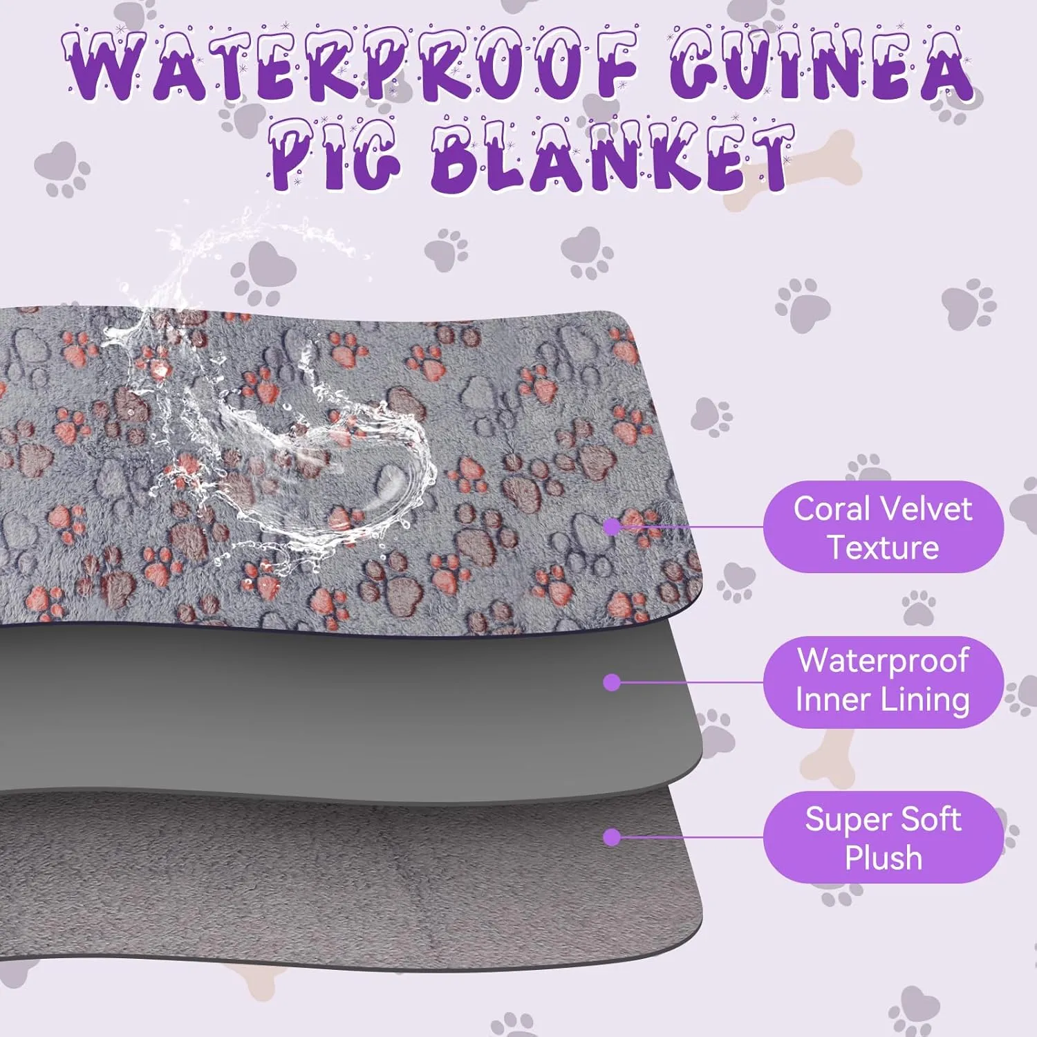 YUEPET Waterproof Guinea Pig Blankets Washable 3 Pack Small Animal Fleece Cage Liners Pet Soft Sleep Mat Pad Cover Warm Flannel Throw for Hamster Guinea Pig Rabbit Chinchilla Hedgehog Ferret 23"16"