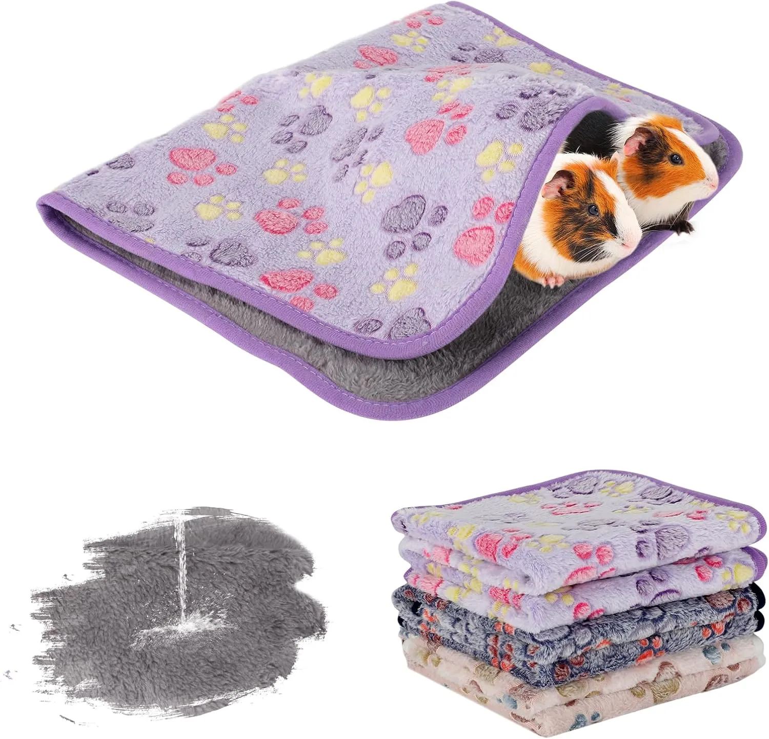 YUEPET Waterproof Guinea Pig Blankets Washable 3 Pack Small Animal Fleece Cage Liners Pet Soft Sleep Mat Pad Cover Warm Flannel Throw for Hamster Guinea Pig Rabbit Chinchilla Hedgehog Ferret 23"16"