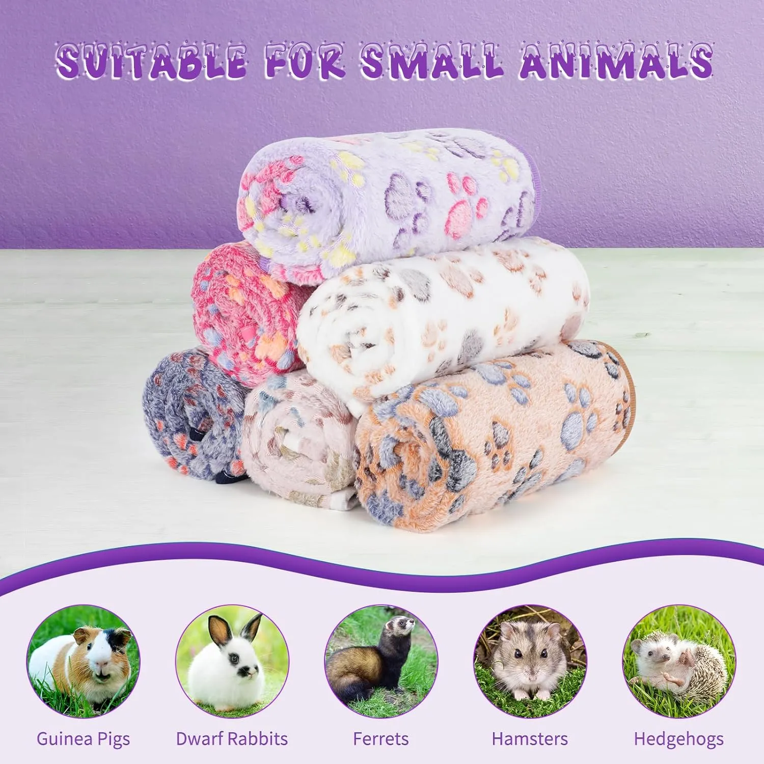 YUEPET Waterproof Guinea Pig Blankets Washable 6 Pack Small Animal Fleece Cage Liners Pet Soft Sleep Mat Pad Cover Warm Flannel Throw for Hamster Guinea Pig Rabbit Chinchilla Hedgehog Ferret 23"16"