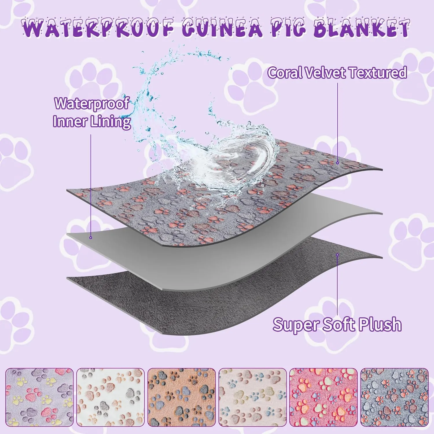 YUEPET Waterproof Guinea Pig Blankets Washable 6 Pack Small Animal Fleece Cage Liners Pet Soft Sleep Mat Pad Cover Warm Flannel Throw for Hamster Guinea Pig Rabbit Chinchilla Hedgehog Ferret 23"16"