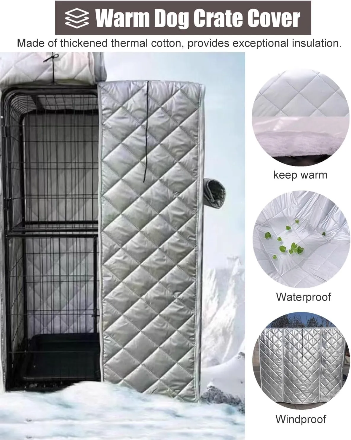 ZIMGOD Cold Weather Dog Crate Kennel Cover, Yard Garage Dog Cage Covers Protection, Warmth Insulated Cover for Chicken Coop/Cat Crate, Pet Enclosure Cover(85x60x70cm (33.5x23.6x27.5in))
