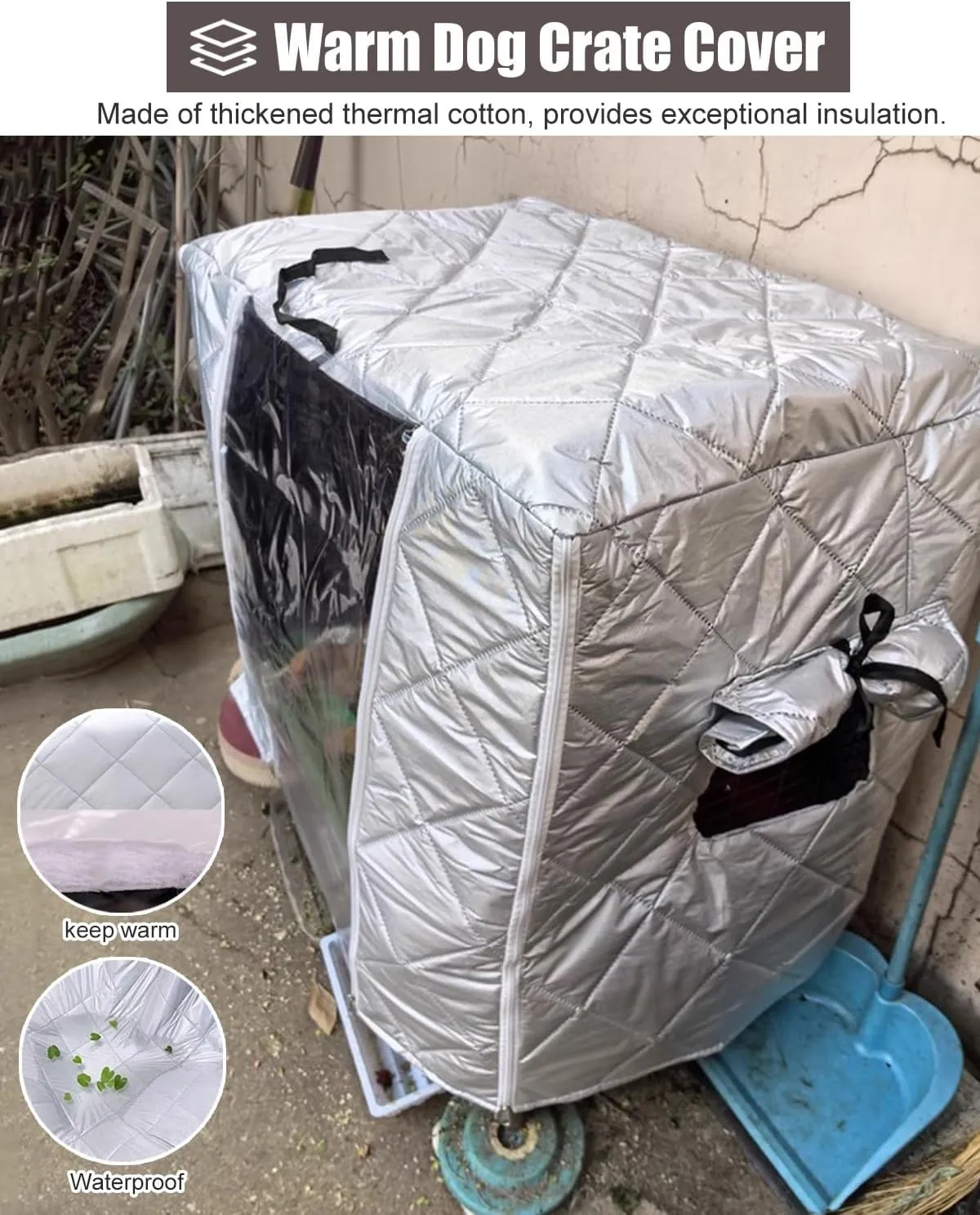 ZIMGOD Warmth Insulated Cover for Chicken Coop Dog House, Customizable Dog Crate Kennel Cover, Cat Dogs Birds Cage Thermal Covers, Pet Fence Privacy Cover(125x95x110cm (49.2x37.4x43.3in))