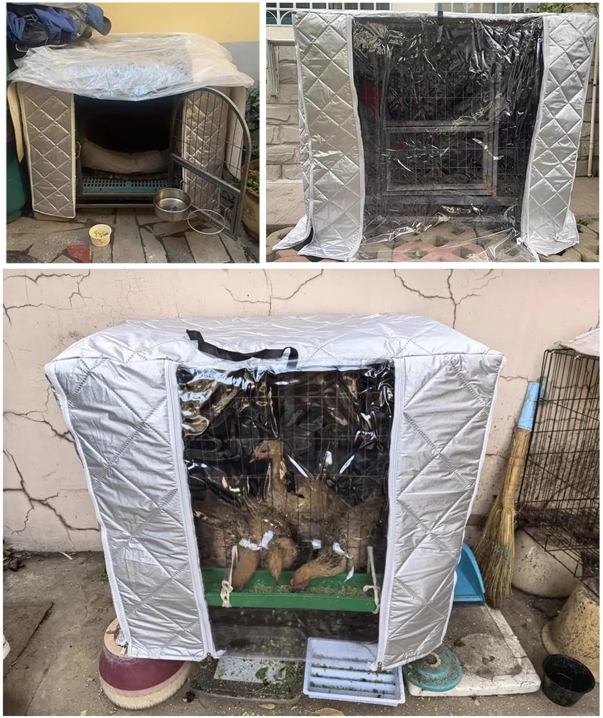 ZIMGOD Warmth Insulated Cover for Chicken Coop Dog House, Customizable Dog Crate Kennel Cover, Cat Dogs Birds Cage Thermal Covers, Pet Fence Privacy Cover(125x95x110cm (49.2x37.4x43.3in))