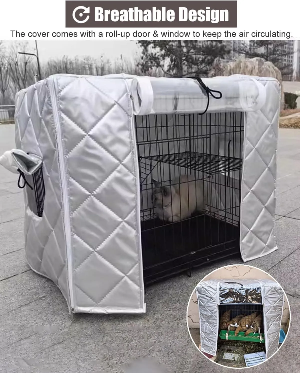 ZIMGOD Warmth Insulated Cover for Chicken Coop Dog House, Customizable Dog Crate Kennel Cover, Cat Dogs Birds Cage Thermal Covers, Pet Fence Privacy Cover(125x95x110cm (49.2x37.4x43.3in))